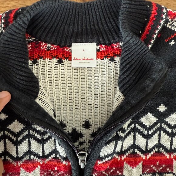 Hanna Andersson Fair Isle Sweater Nordic Quarter-Zip Womens Sz Large Cotton Knit - Picture 3 of 16